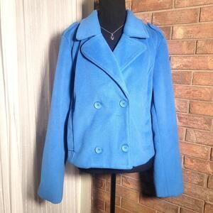 Ashley Outerwear Velour Low Fur Cropped Peacoat Rich Blue Lined - Size M